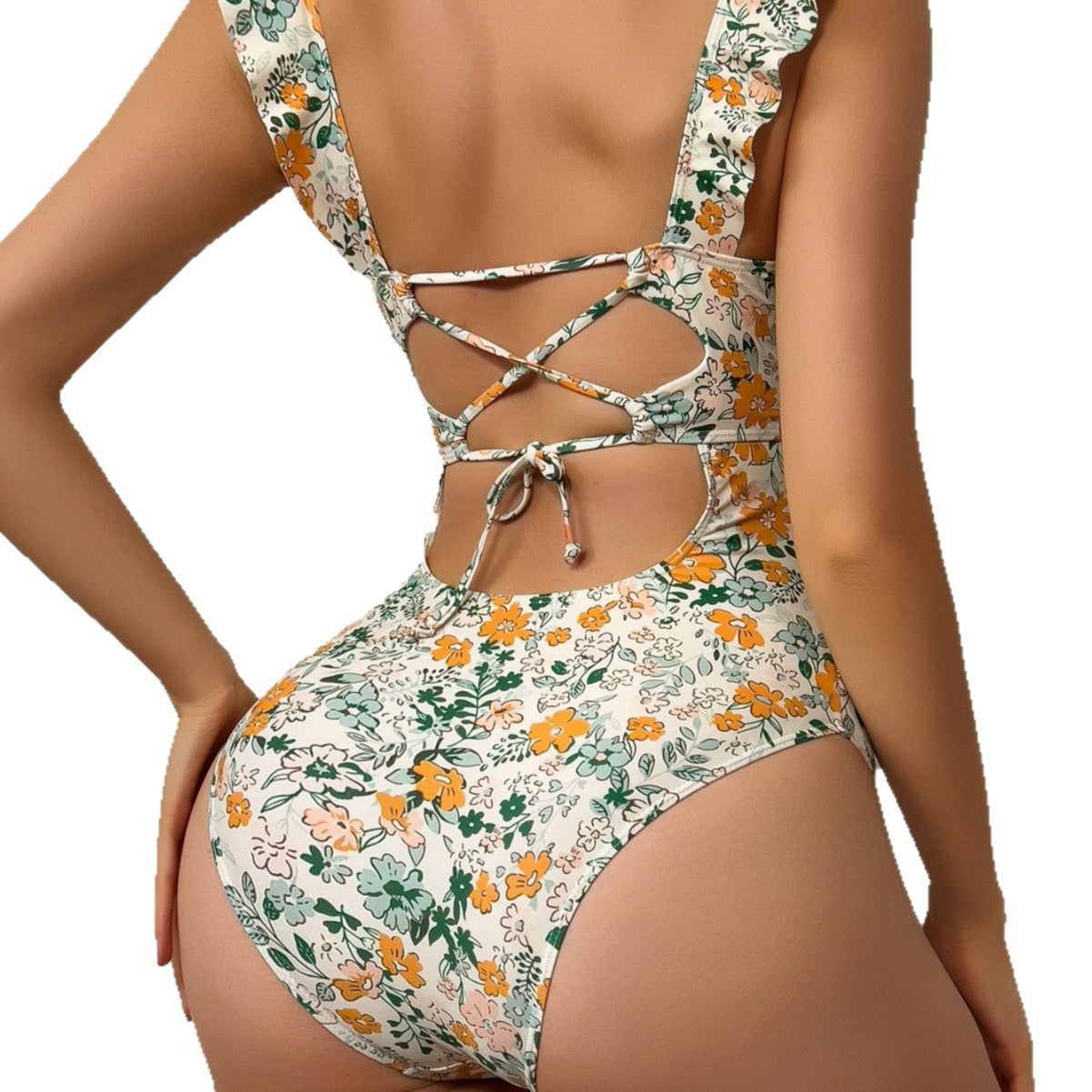 Wholesale One-piece slim fit ruffle design hot spring swimsuit